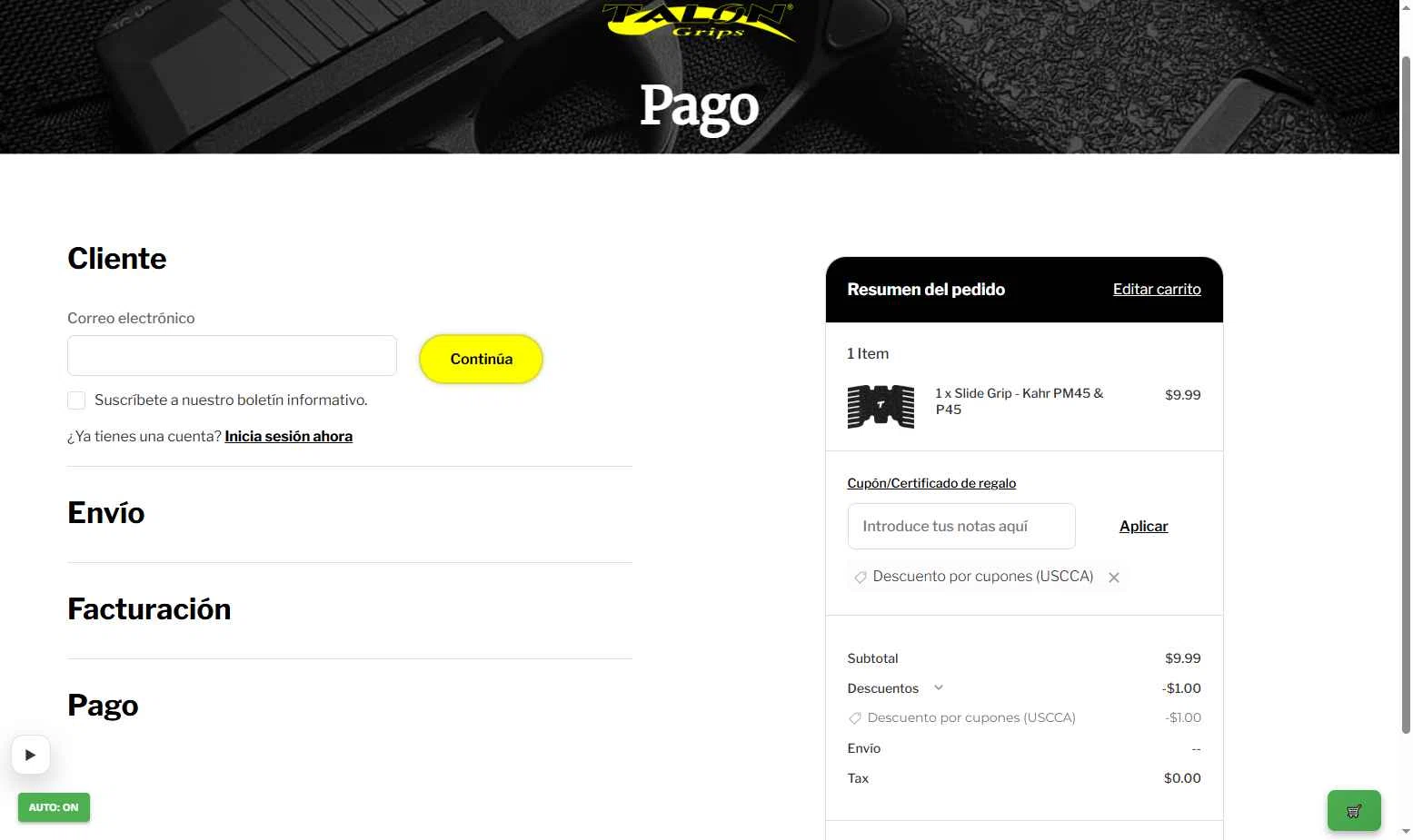 TALON Grips checkout page showing TALON Grips discount code box | Screenshot taken by SimplyCodes community member on Jan 27, 2026