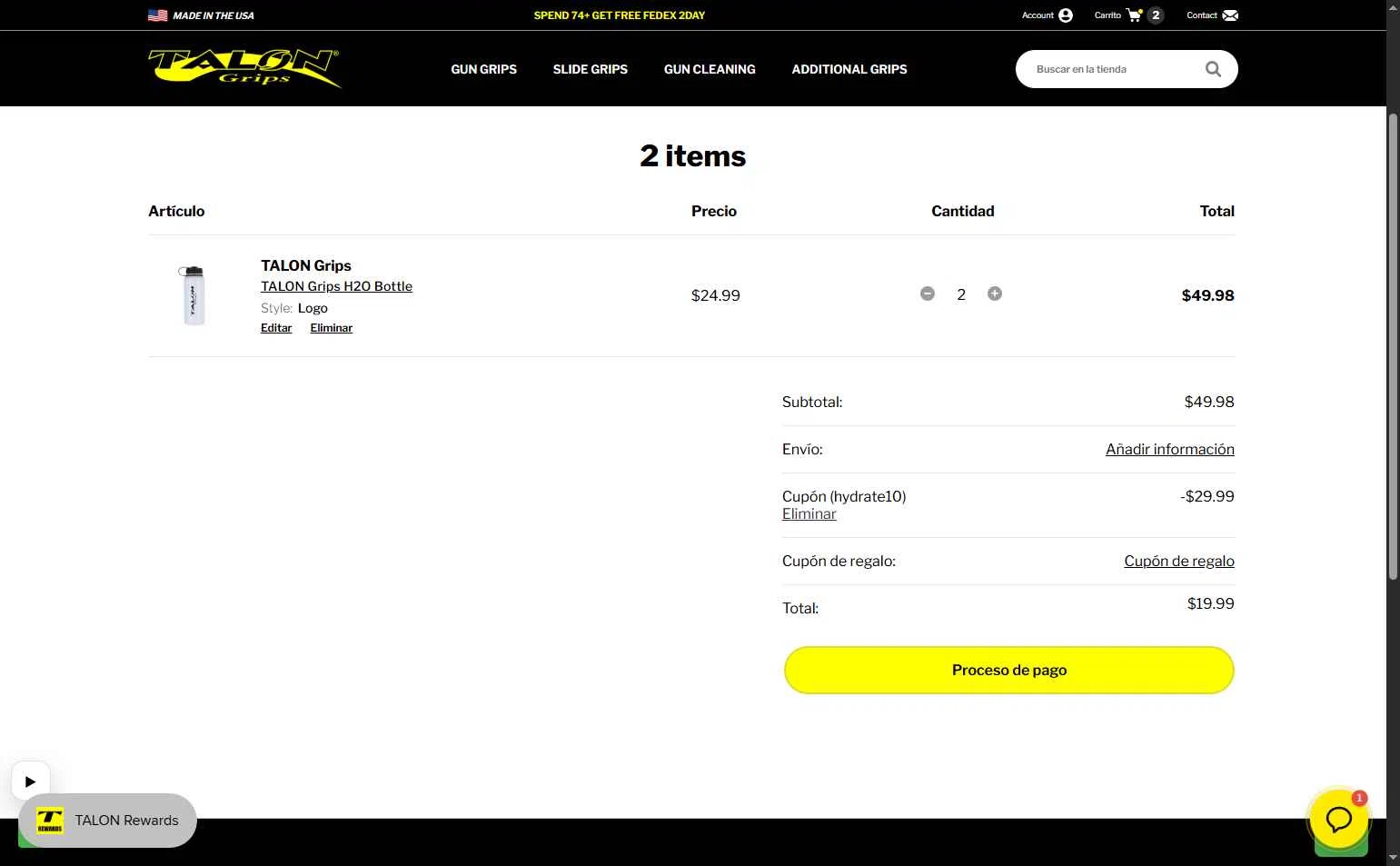 TALON Grips checkout page showing TALON Grips discount code box | Screenshot taken by SimplyCodes community member on Jan 1, 2026