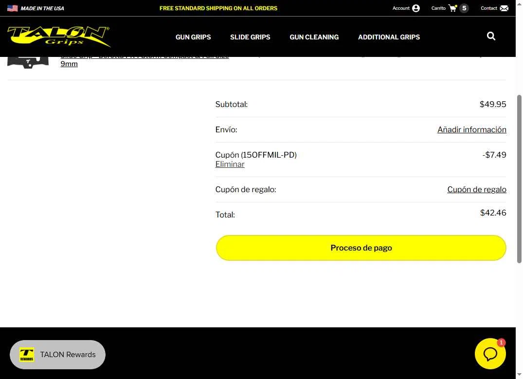 TALON Grips checkout page showing TALON Grips discount code box | Screenshot taken by SimplyCodes community member on Jan 1, 2026