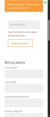 VALENTINES20 coupon verification screenshot