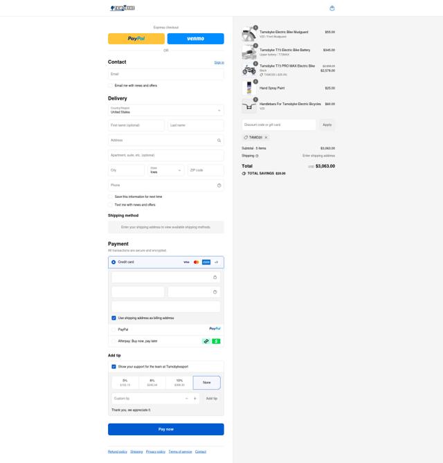 Tamobyke checkout page showing Tamobyke promo code box | Screenshot taken by SimplyCodes community member on Sep 15, 2025