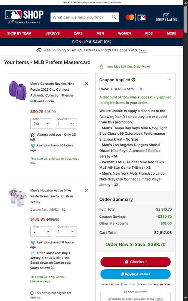 Tampa Bay Rays checkout page showing Tampa Bay Rays promo code box | Screenshot taken by SimplyCodes community member on Sep 5, 2025