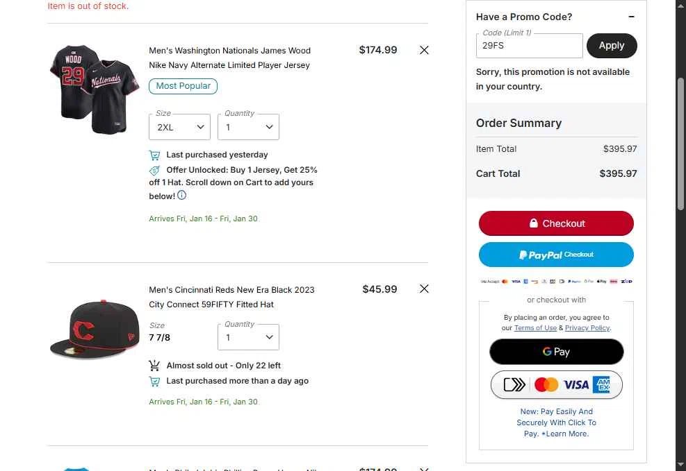Tampa Bay Rays checkout page showing Tampa Bay Rays promo code box | Screenshot taken by SimplyCodes community member on Jan 1, 2026