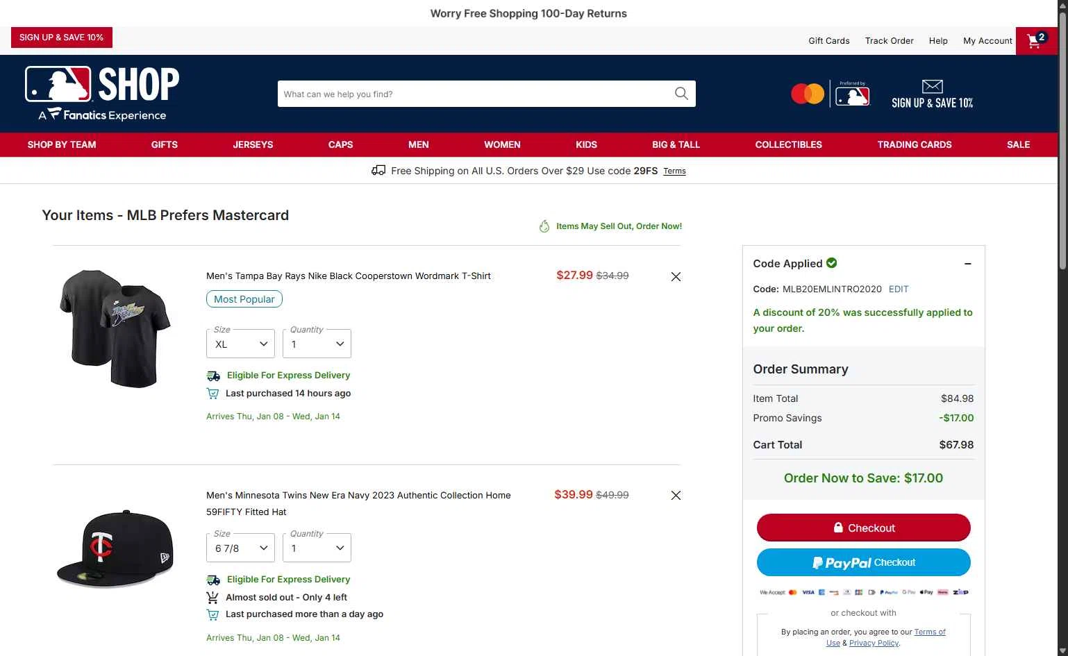 Tampa Bay Rays checkout page showing Tampa Bay Rays promo code box | Screenshot taken by SimplyCodes community member on Jan 3, 2026