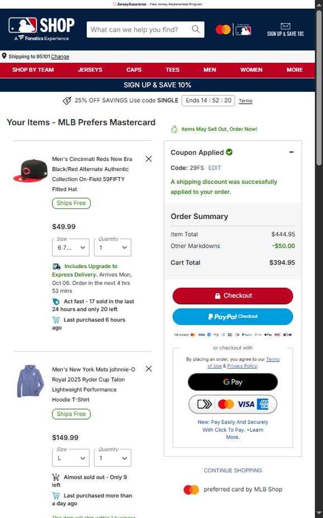 Tampa Bay Rays checkout page showing Tampa Bay Rays promo code box | Screenshot taken by SimplyCodes community member on Oct 2, 2025