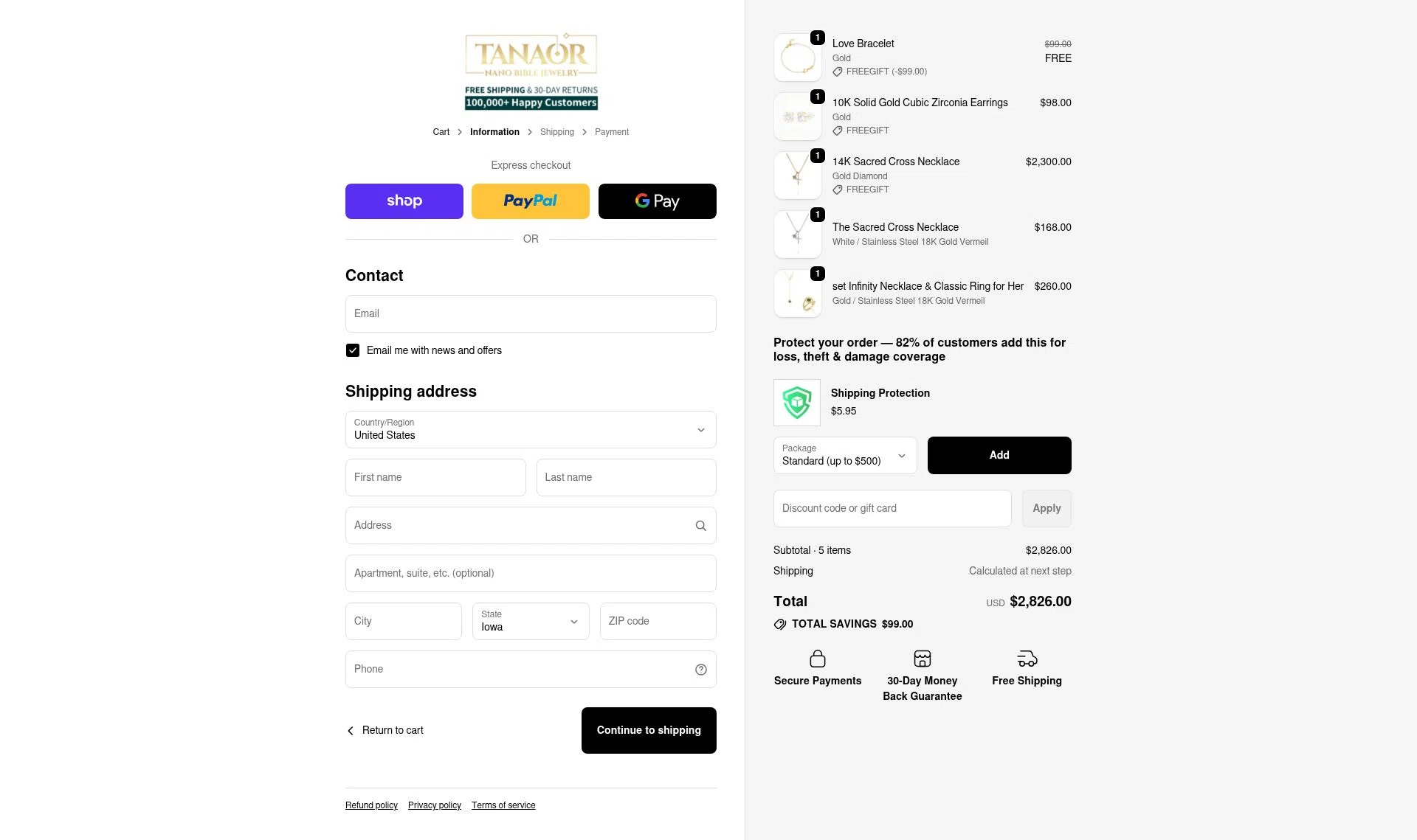 Tanaor Jewelry checkout page showing Tanaor Jewelry discount code box | Screenshot taken by SimplyCodes community member on Feb 19, 2026