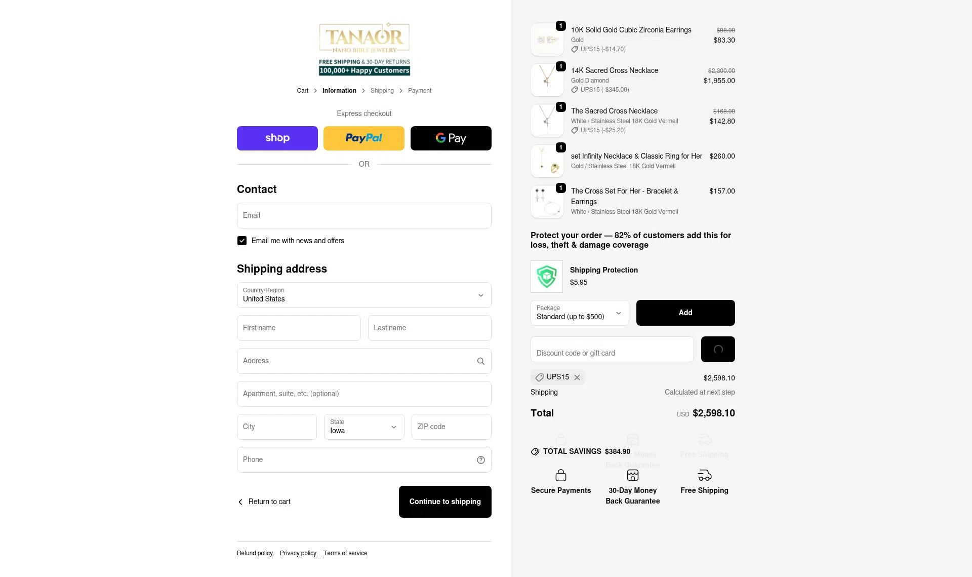 Tanaor Jewelry checkout page showing Tanaor Jewelry discount code box | Screenshot taken by SimplyCodes community member on Feb 2, 2026