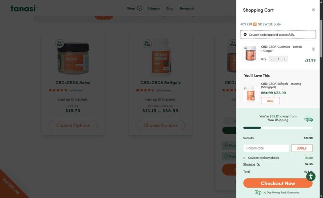 Tanasi checkout page showing Tanasi coupon code box | Screenshot taken by SimplyCodes community member on Sep 1, 2025