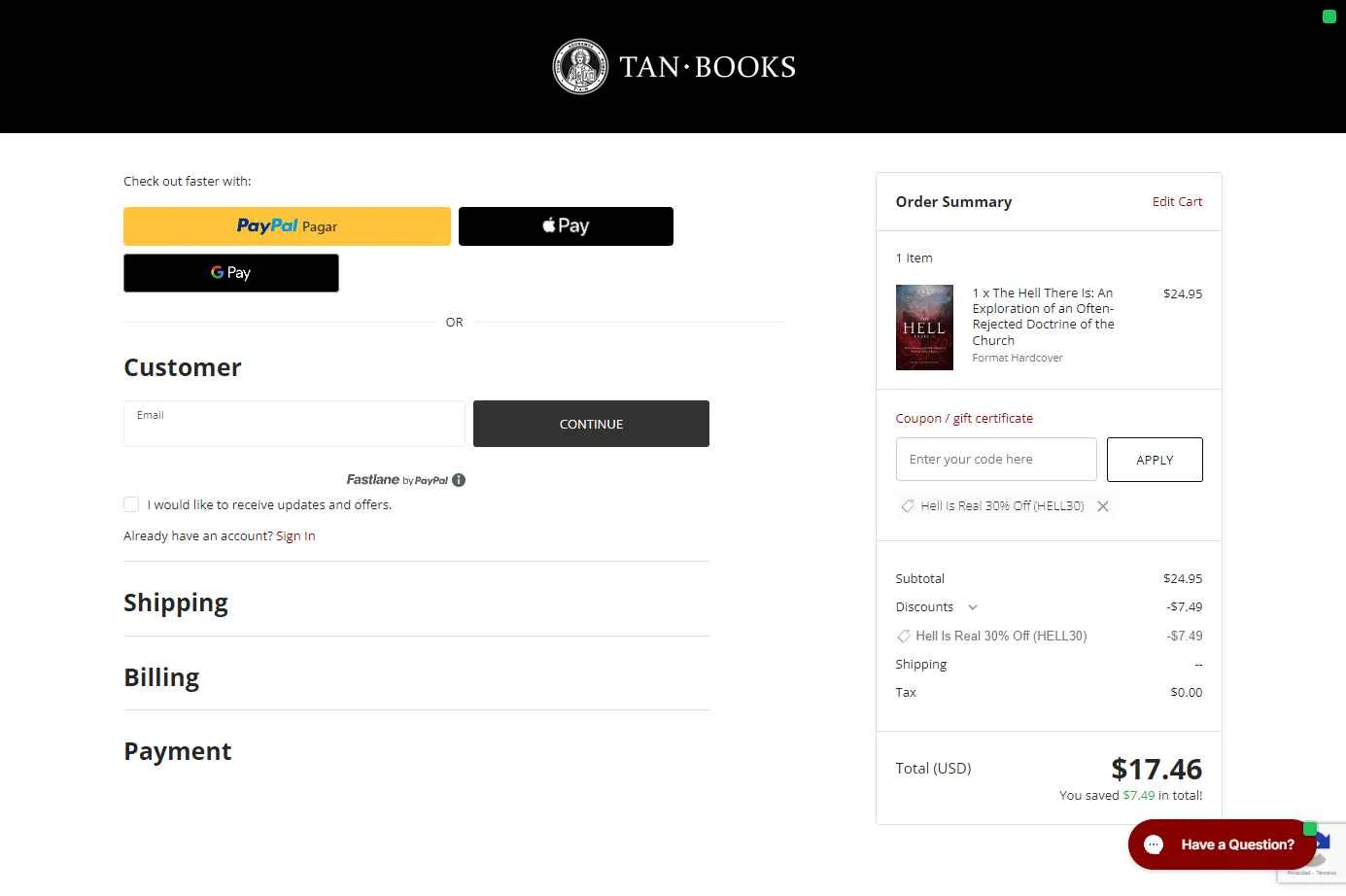 Tan Books checkout page showing Tan Books promo code box | Screenshot taken by SimplyCodes community member on Feb 4, 2026