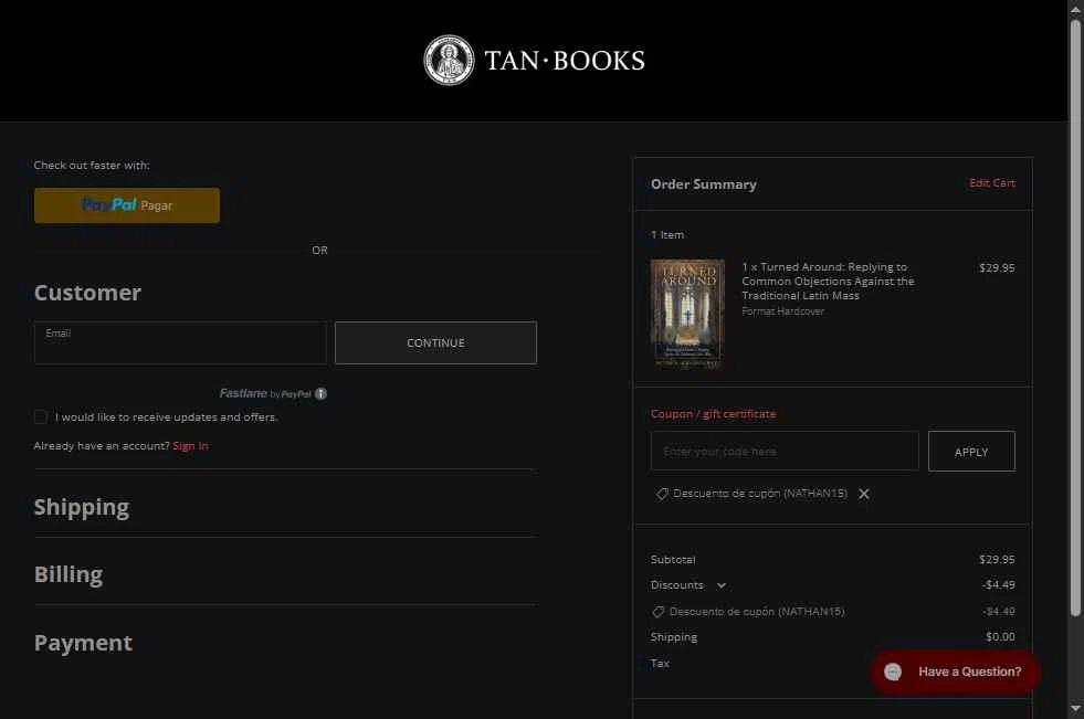 Tan Books checkout page showing Tan Books promo code box | Screenshot taken by SimplyCodes community member on Jan 10, 2026