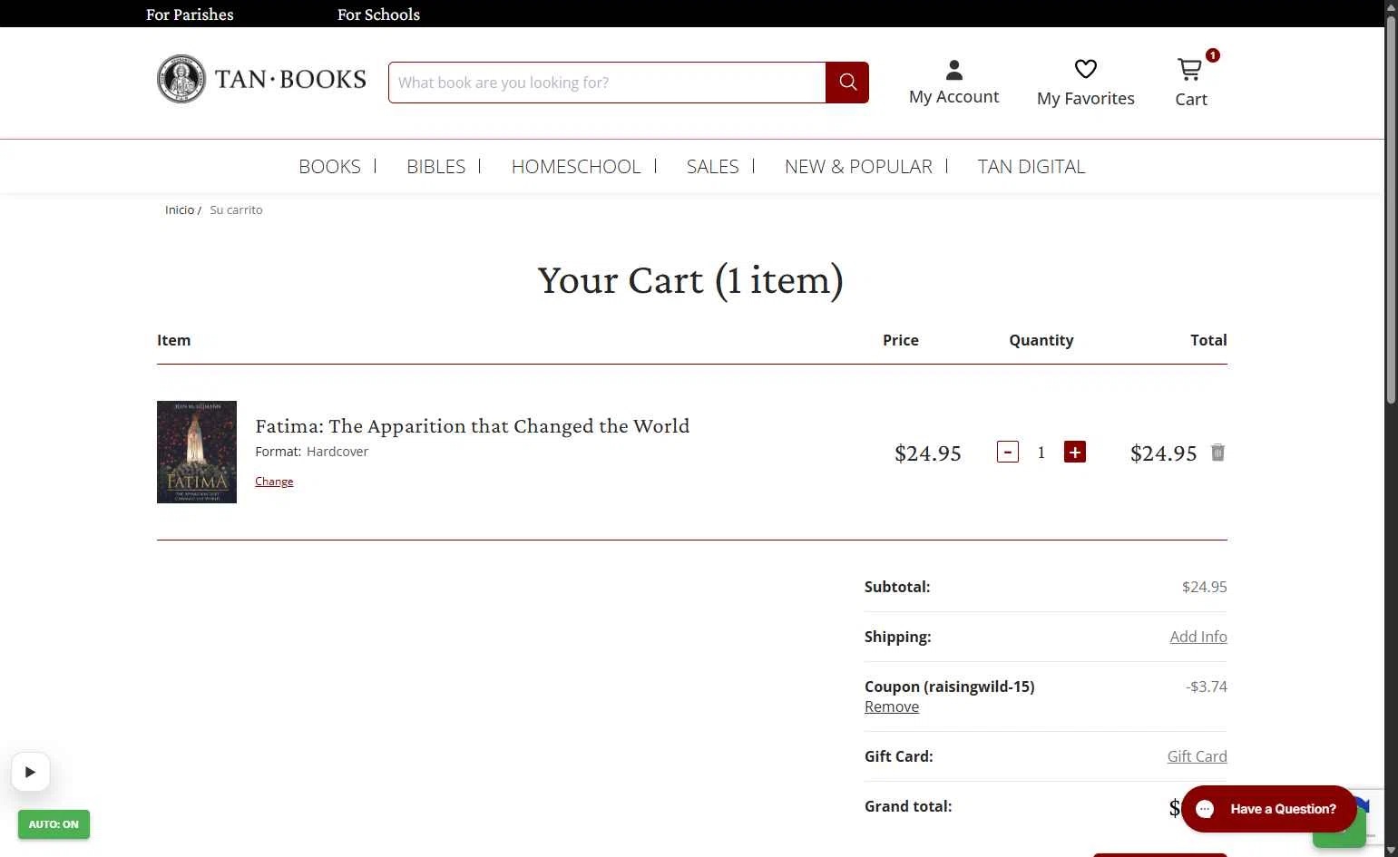 Tan Books checkout page showing Tan Books promo code box | Screenshot taken by SimplyCodes community member on Jan 21, 2026