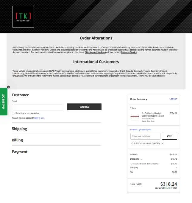 Tandem Kross checkout page showing Tandem Kross promo code box | Screenshot taken by SimplyCodes community member on Feb 11, 2026