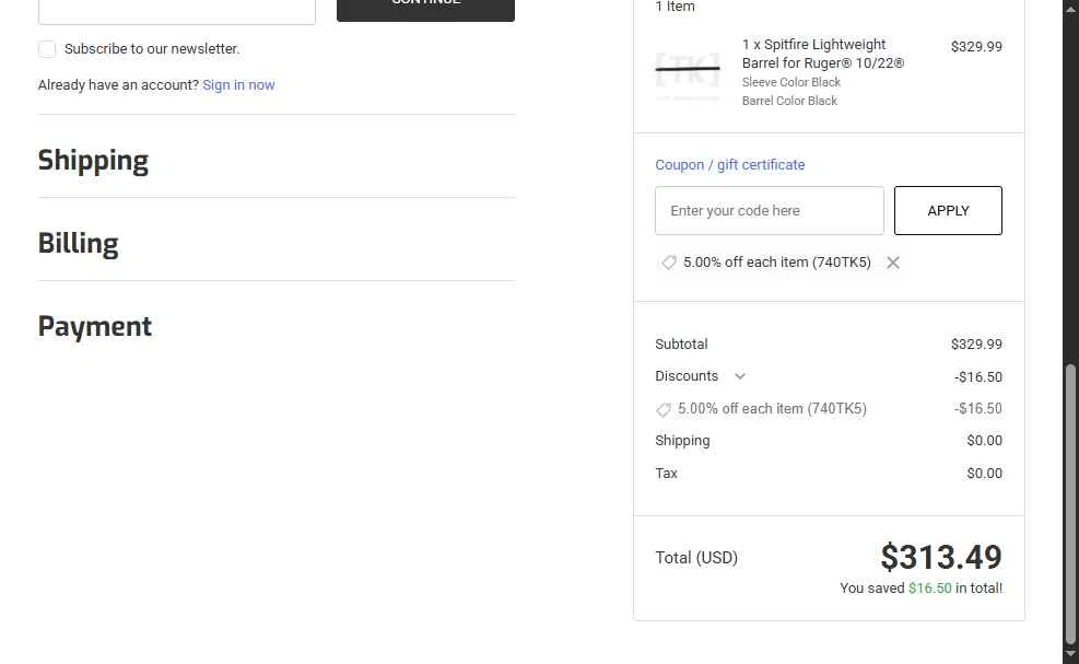 Tandem Kross checkout page showing Tandem Kross promo code box | Screenshot taken by SimplyCodes community member on Jan 13, 2026