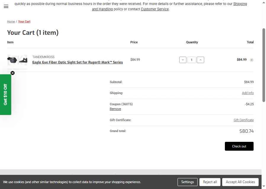 Tandem Kross checkout page showing Tandem Kross promo code box | Screenshot taken by SimplyCodes community member on Jan 22, 2026