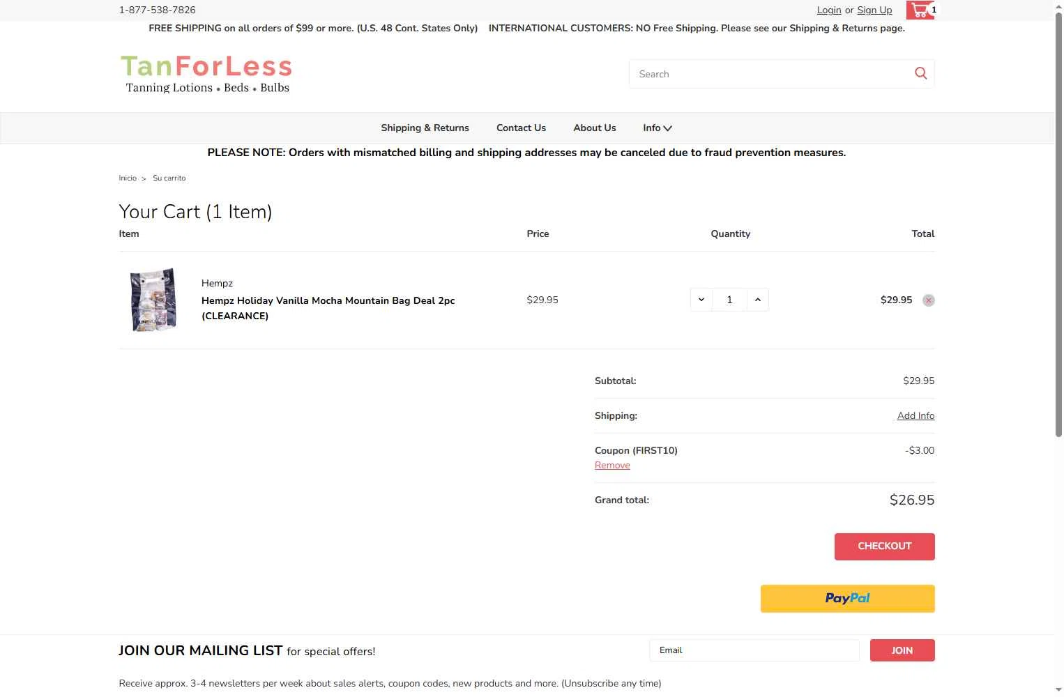 TanForLess.com checkout page showing TanForLess.com promo code box | Screenshot taken by SimplyCodes community member on Nov 13, 2025