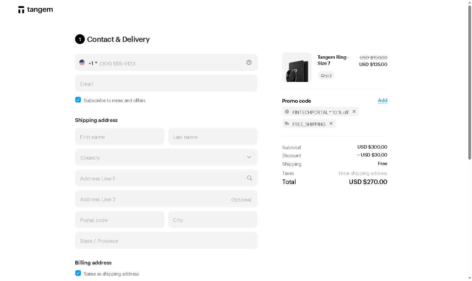 Tangem checkout page showing Tangem promo code box | Screenshot taken by SimplyCodes community member on Feb 9, 2026