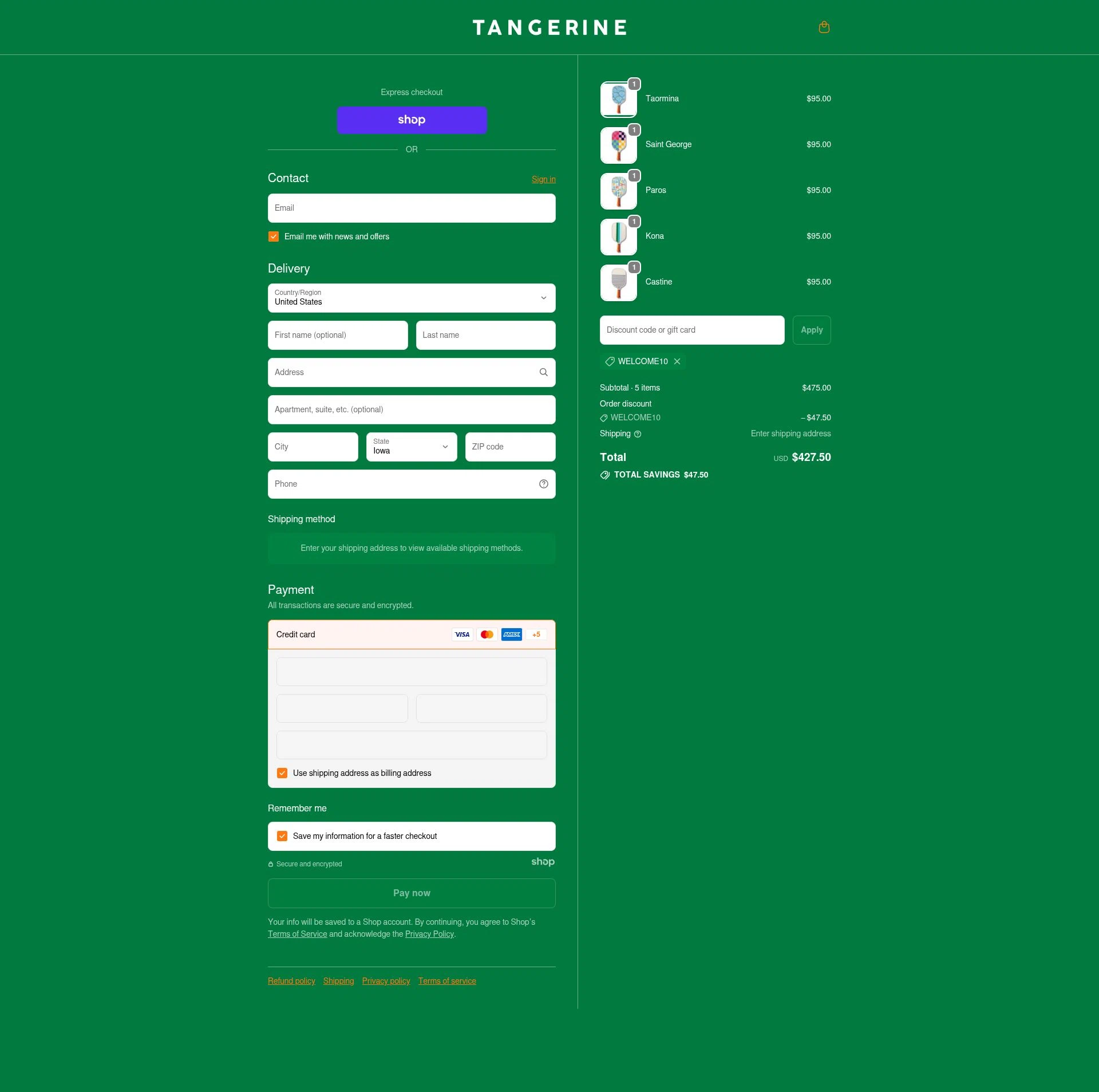 Tangerine Paddle checkout page showing Tangerine Paddle discount code box | Screenshot taken by SimplyCodes community member on Jan 1, 2026