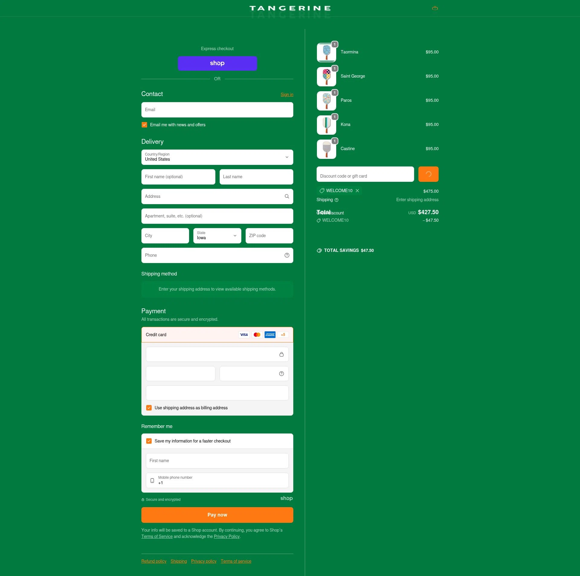 Tangerine Paddle checkout page showing Tangerine Paddle discount code box | Screenshot taken by SimplyCodes community member on Dec 23, 2025