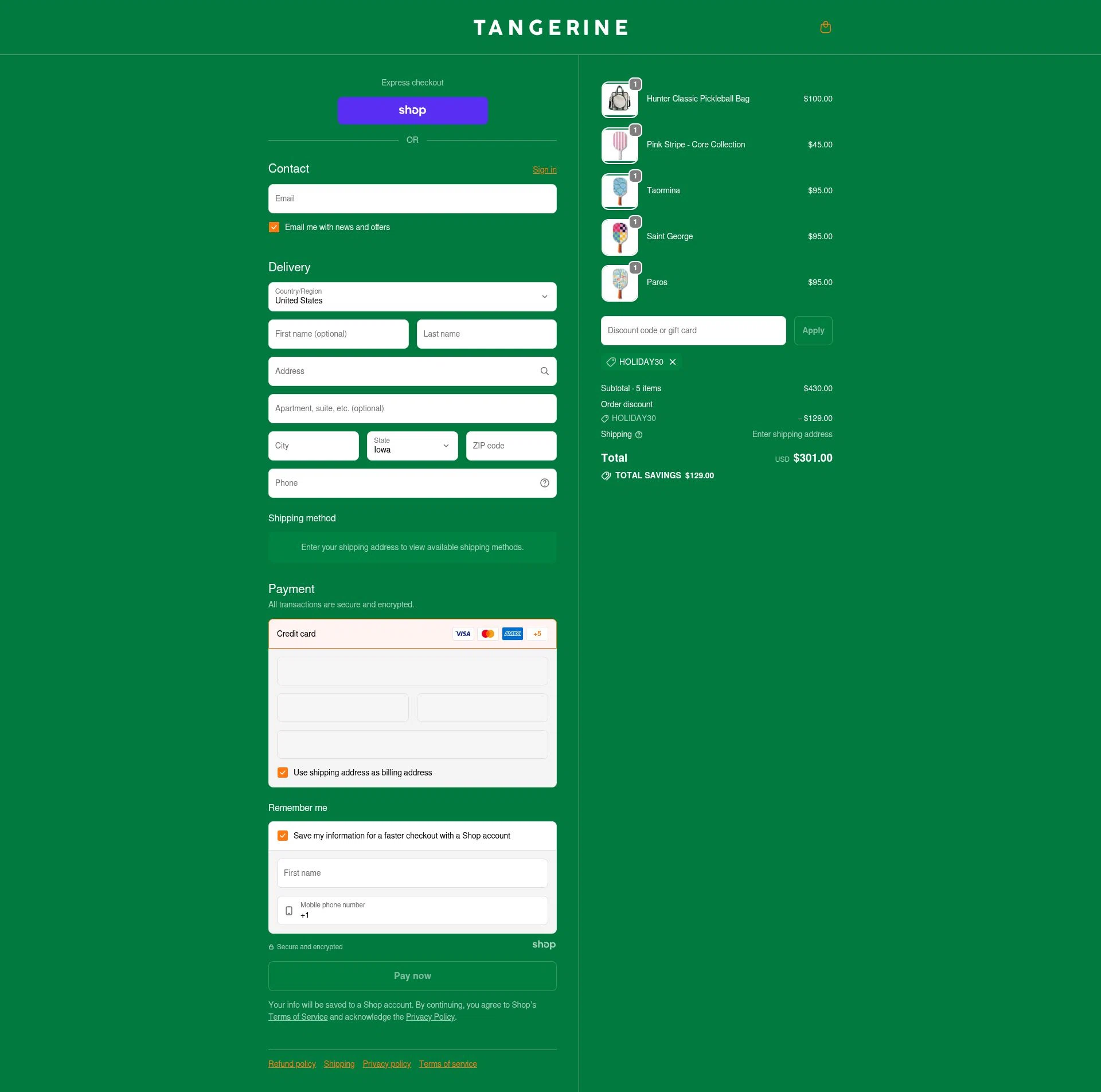 Tangerine Paddle checkout page showing Tangerine Paddle discount code box | Screenshot taken by SimplyCodes community member on Dec 4, 2025