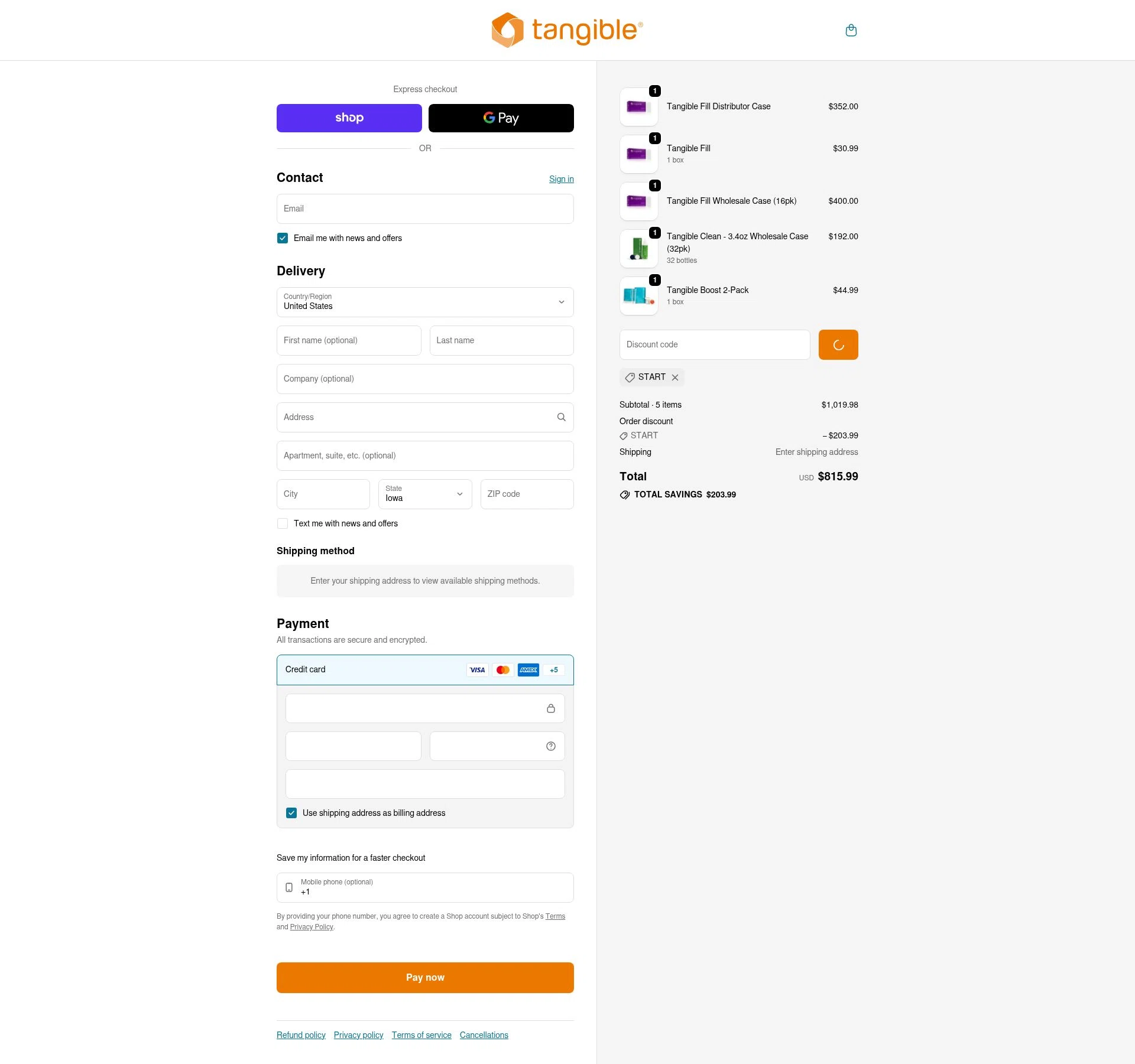 Tangible Science checkout page showing Tangible Science coupon code box | Screenshot taken by SimplyCodes community member on Jan 30, 2026
