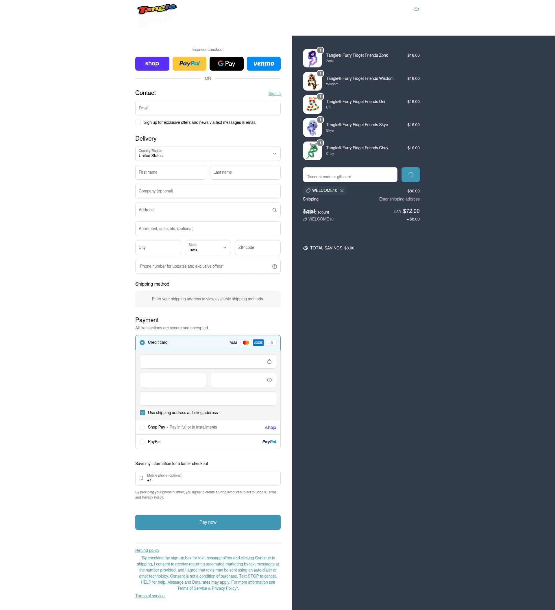 Tangle Creations checkout page showing Tangle Creations discount code box | Screenshot taken by SimplyCodes community member on Feb 5, 2026
