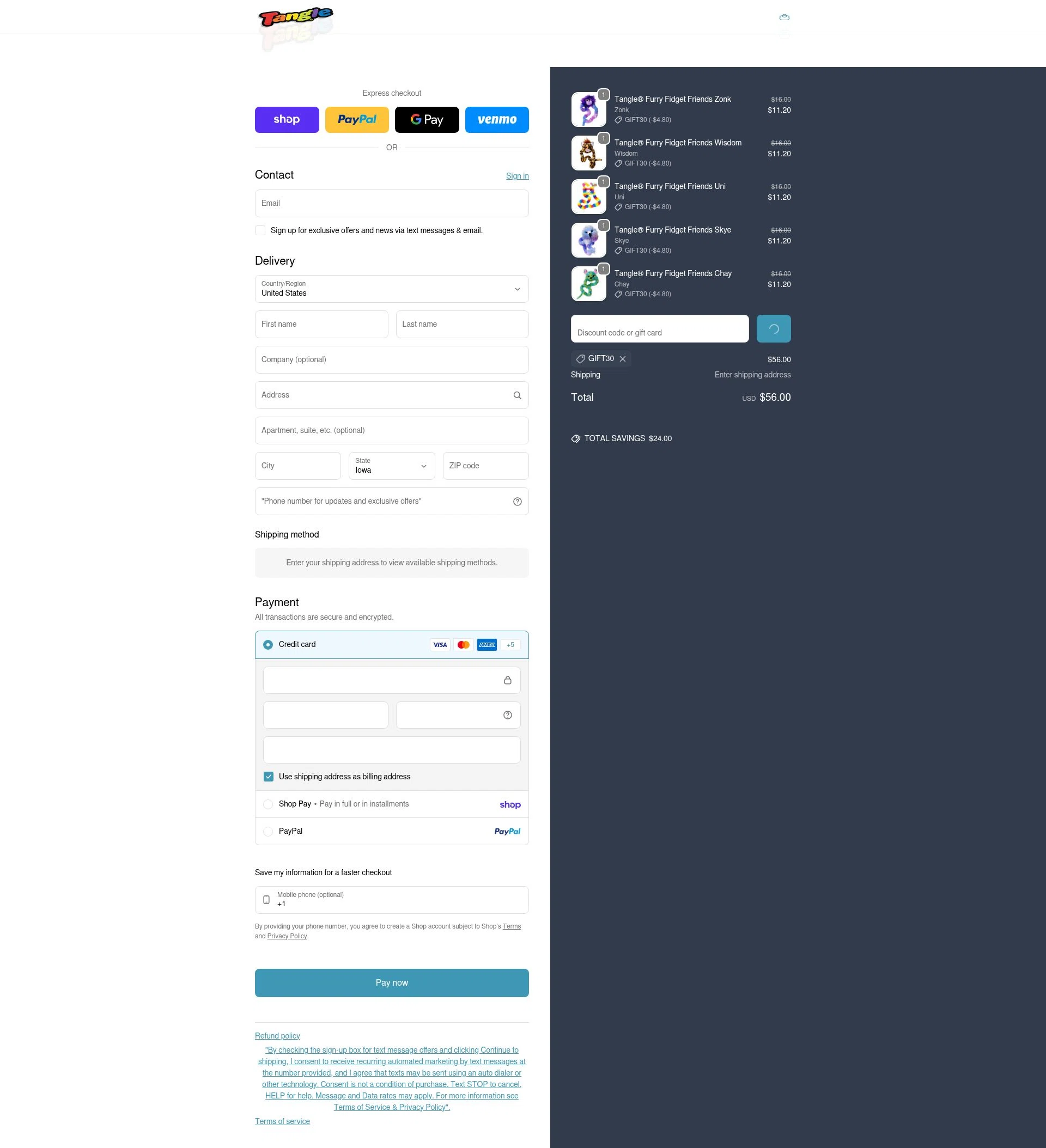 Tangle Creations checkout page showing Tangle Creations discount code box | Screenshot taken by SimplyCodes community member on Feb 5, 2026