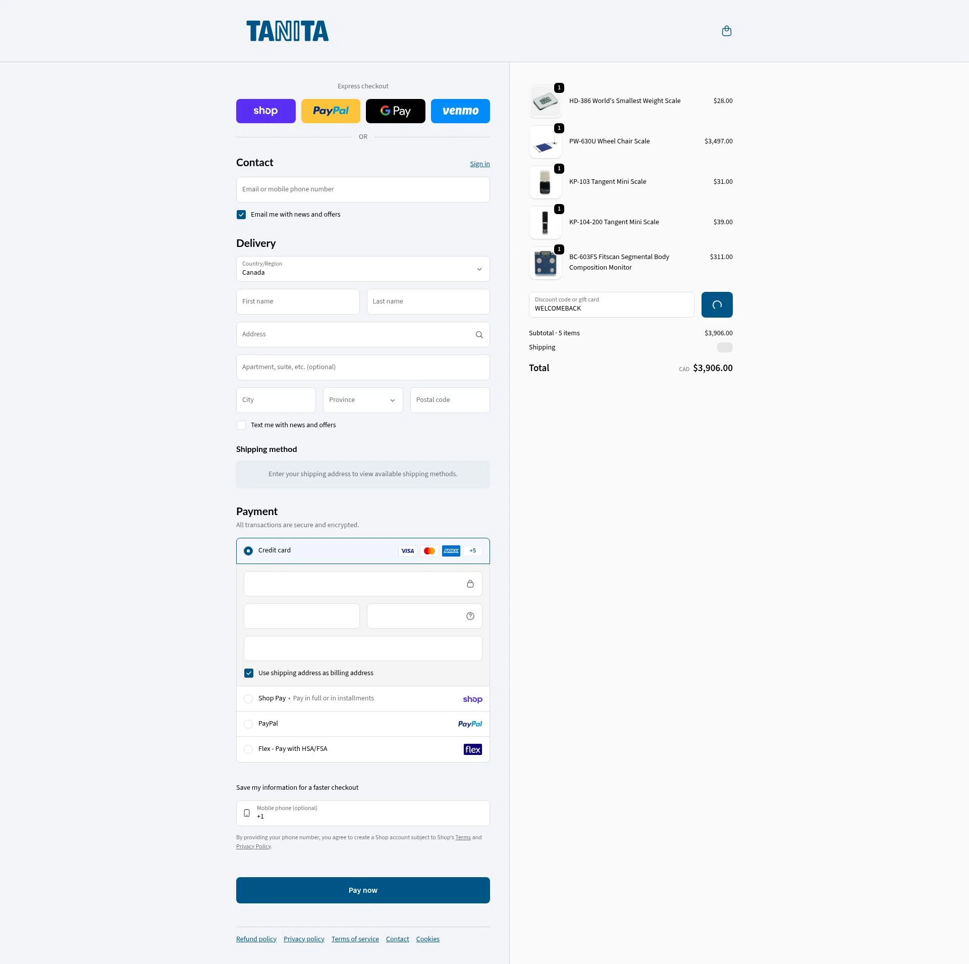 Tanita checkout page showing Tanita promo code box | Screenshot taken by SimplyCodes community member on Jan 30, 2026