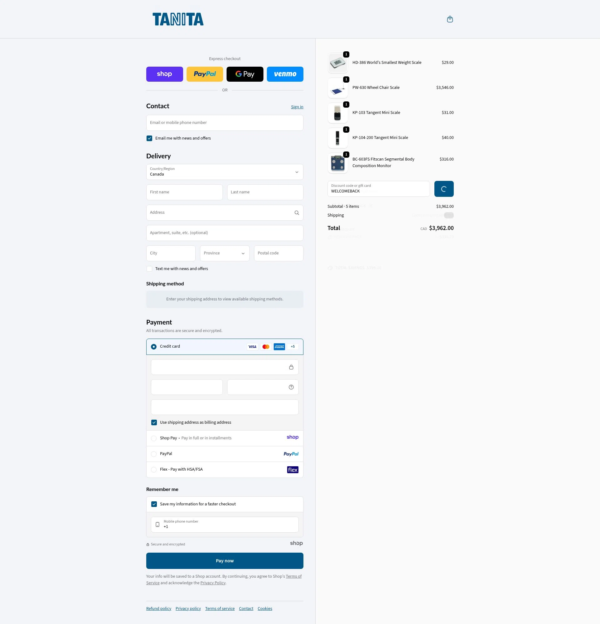 Tanita checkout page showing Tanita promo code box | Screenshot taken by SimplyCodes community member on Jan 6, 2026