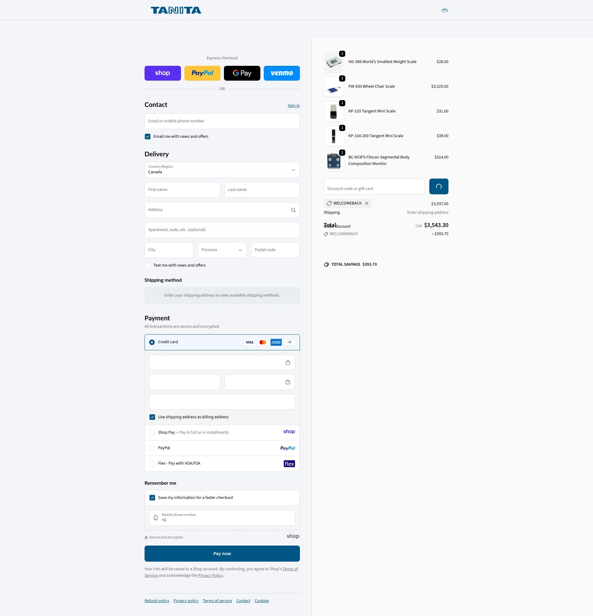 Tanita checkout page showing Tanita promo code box | Screenshot taken by SimplyCodes community member on Jan 1, 2026