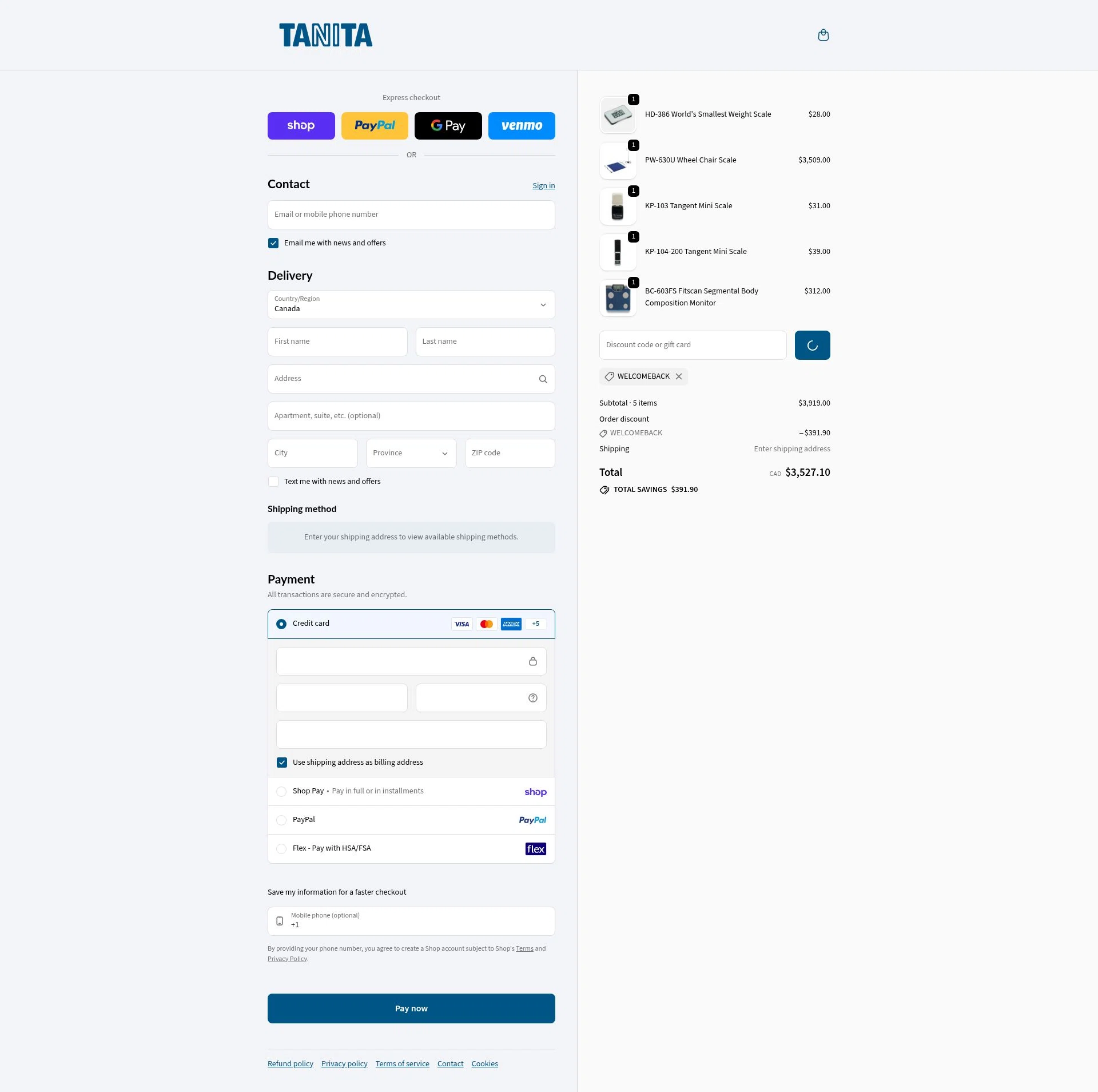 Tanita checkout page showing Tanita promo code box | Screenshot taken by SimplyCodes community member on Feb 4, 2026
