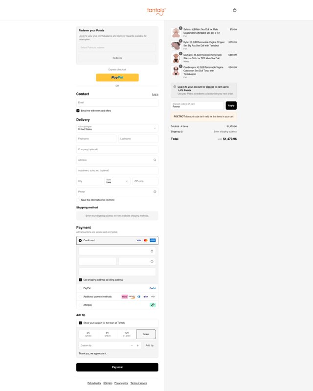 Tantaly checkout page showing Tantaly coupon code box | Screenshot taken by SimplyCodes community member on Sep 2, 2025
