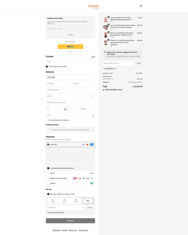 Tantaly checkout page showing Tantaly coupon code box | Screenshot taken by SimplyCodes community member on Sep 2, 2025