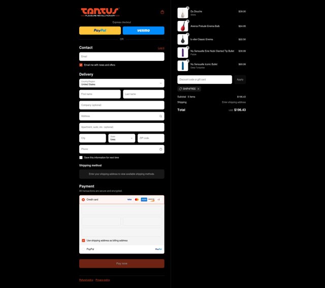 Tantus checkout page showing Tantus discount code box | Screenshot taken by SimplyCodes community member on Aug 31, 2025