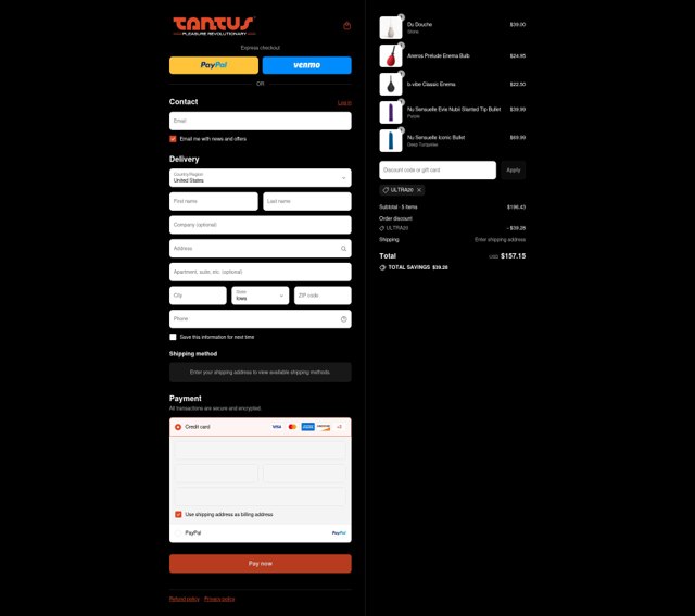 Tantus checkout page showing Tantus discount code box | Screenshot taken by SimplyCodes community member on Sep 4, 2025
