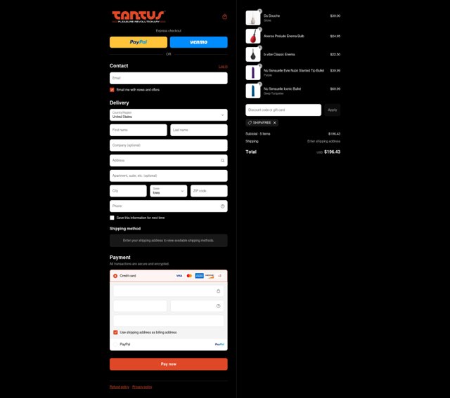 Tantus checkout page showing Tantus discount code box | Screenshot taken by SimplyCodes community member on Sep 4, 2025