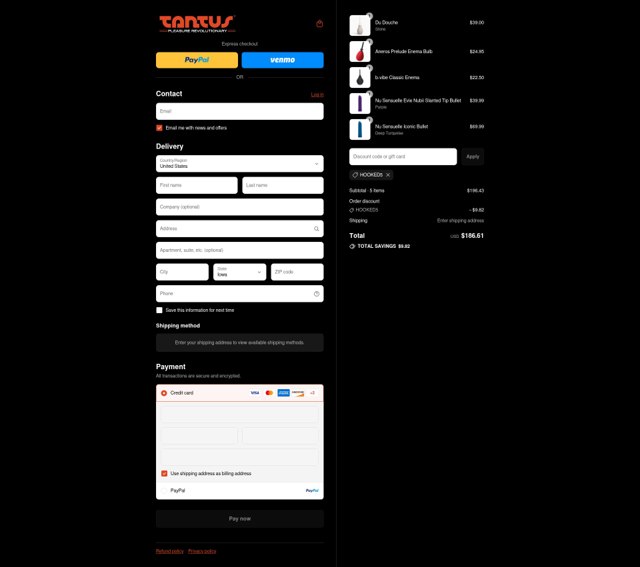 Tantus checkout page showing Tantus discount code box | Screenshot taken by SimplyCodes community member on Sep 4, 2025