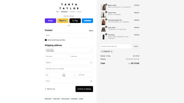 Tanya Taylor checkout page showing Tanya Taylor promo code box | Screenshot taken by SimplyCodes community member on Sep 11, 2025