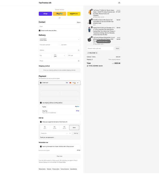 TaoTronics checkout page showing TaoTronics promo code box | Screenshot taken by SimplyCodes community member on Sep 16, 2025