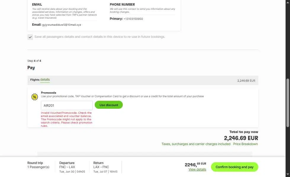 Verification screenshot for $201 Off Storewide (pon El Codigo Abajo En Promo Code Y Aplica) at TAP Air Portugal - 2d ago