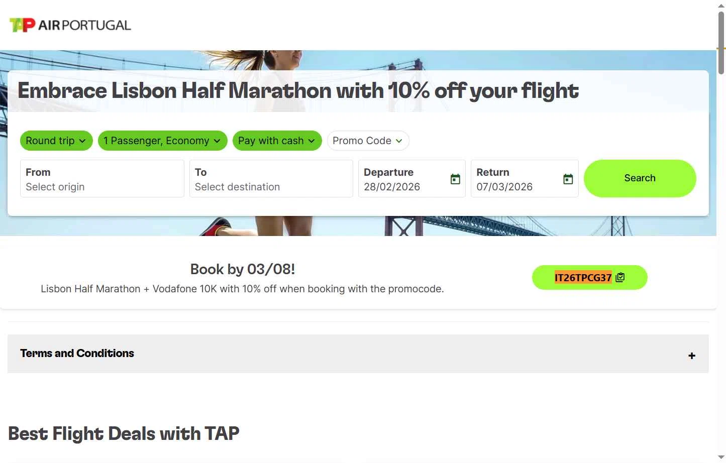 Verification screenshot for 10% Off Embrace Lisbon Half Marathon at TAP Air Portugal - 4mo ago