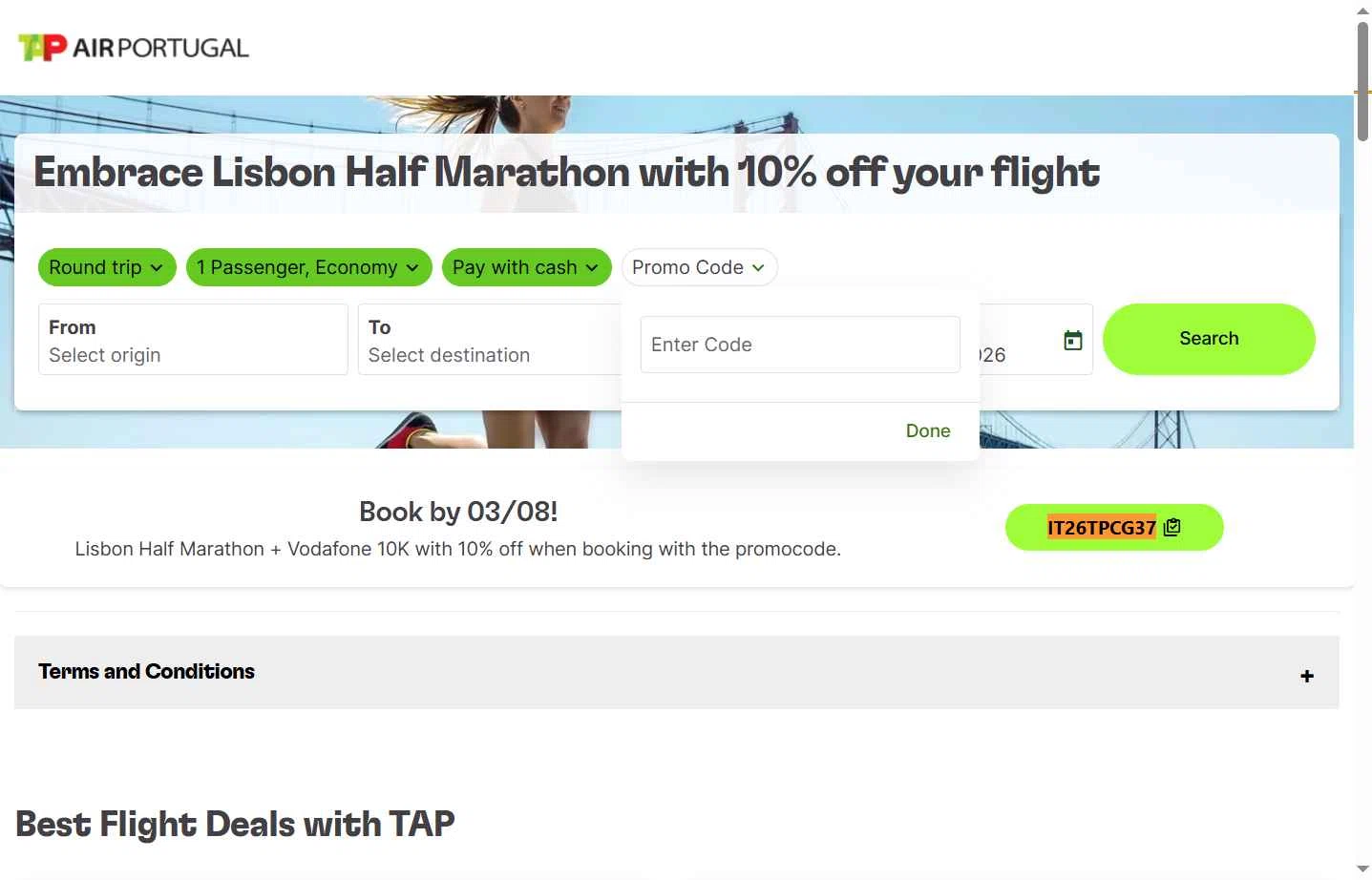 Verification screenshot for 10% Off Embrace Lisbon Half Marathon at TAP Air Portugal - 3mo ago