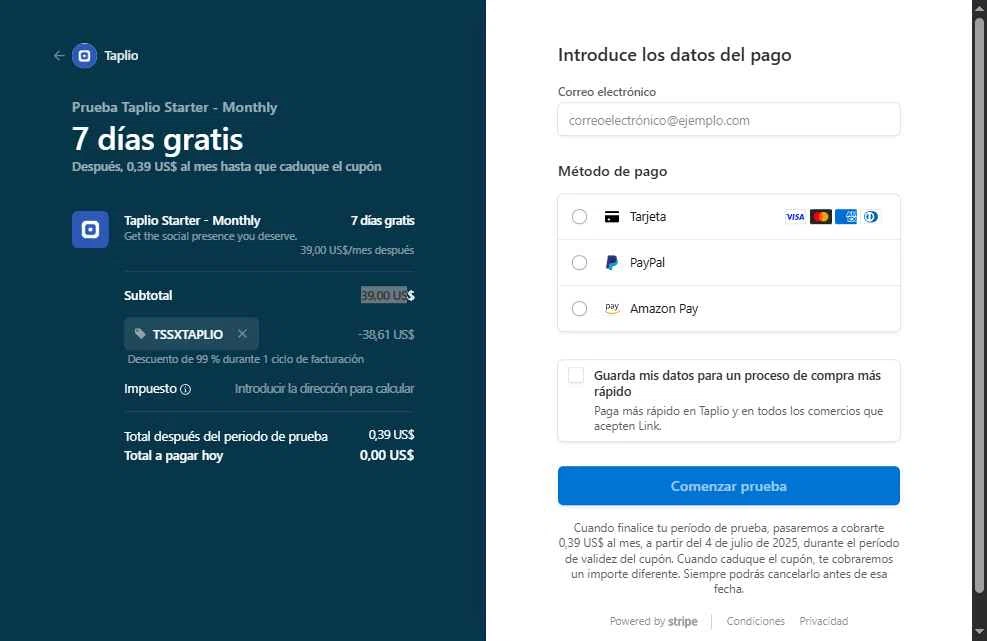 Taplio checkout page showing Taplio promo code box | Screenshot taken by SimplyCodes community member on Jun 27, 2025