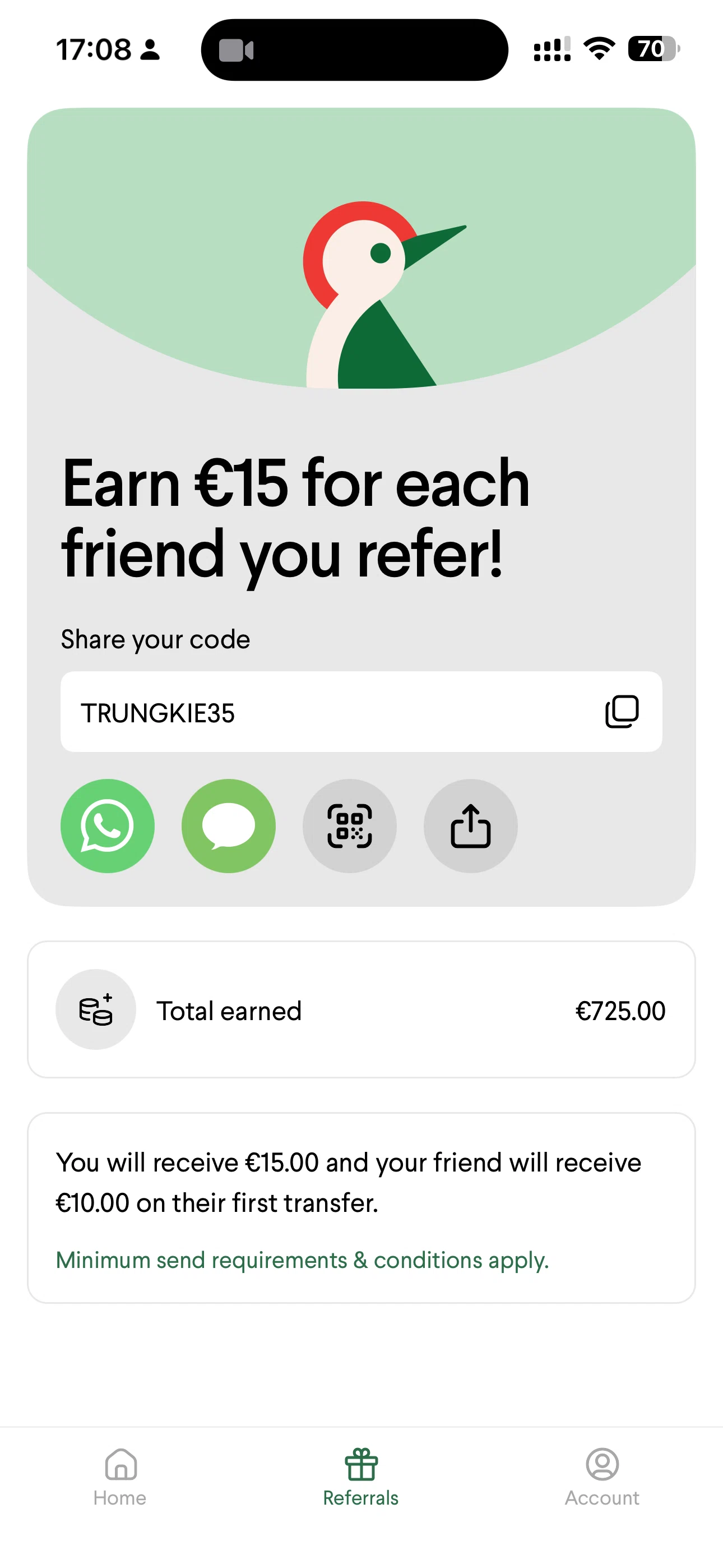 Taptap Send promo code screenshot showing code TRUNGKIE35 applied at Taptap Send checkout page. Uploaded by SimplyCodes community member Ryan26 on Feb 13, 2026