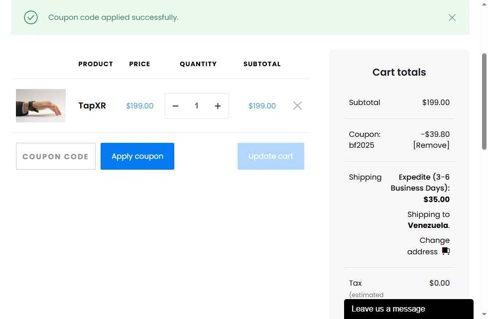 Tap With Us checkout page showing Tap With Us promo code box | Screenshot taken by SimplyCodes community member on Dec 1, 2025