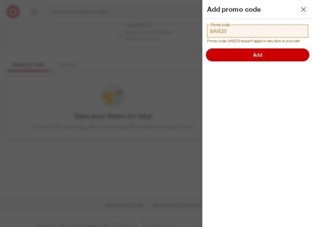 Target checkout page showing Target promo code box | Screenshot taken by SimplyCodes community member on Aug 20, 2025