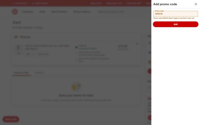 Target checkout page showing Target promo code box | Screenshot taken by SimplyCodes community member on Aug 20, 2025