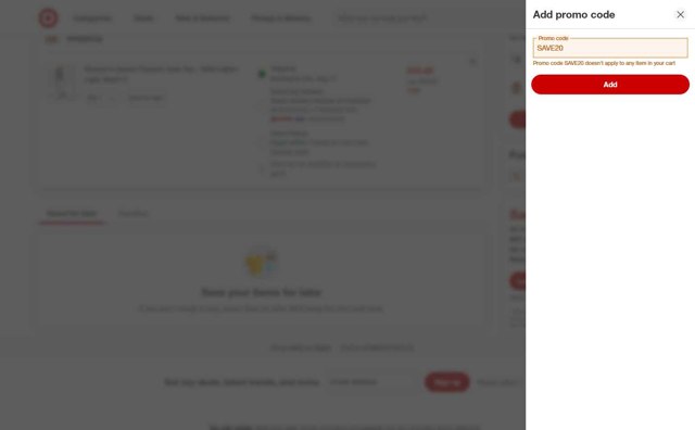 Target checkout page showing Target promo code box | Screenshot taken by SimplyCodes community member on Aug 13, 2025