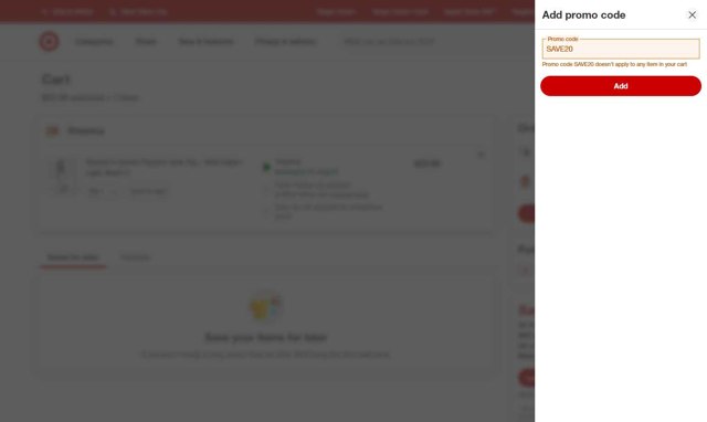 Target checkout page showing Target promo code box | Screenshot taken by SimplyCodes community member on Aug 20, 2025