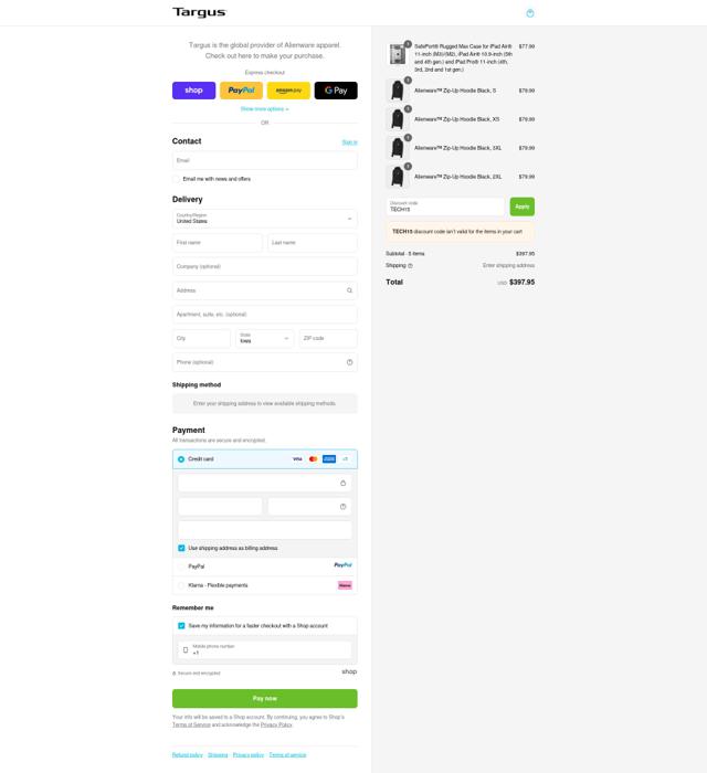 Targus checkout page showing Targus discount code box | Screenshot taken by SimplyCodes community member on Sep 10, 2025
