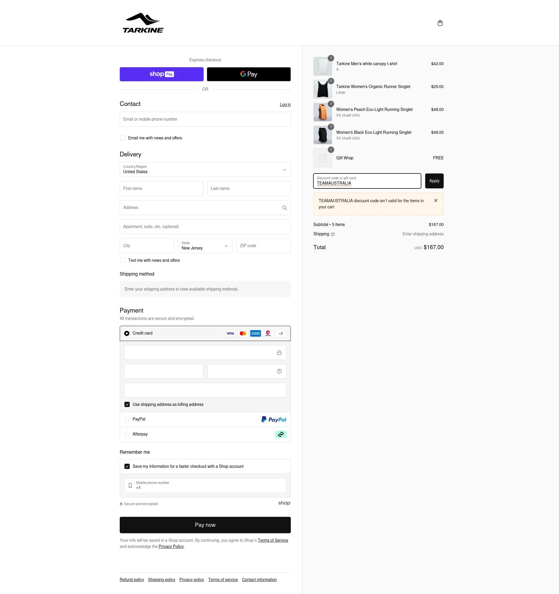 Tarkine checkout page showing Tarkine discount code box | Screenshot taken by SimplyCodes community member on Dec 30, 2024